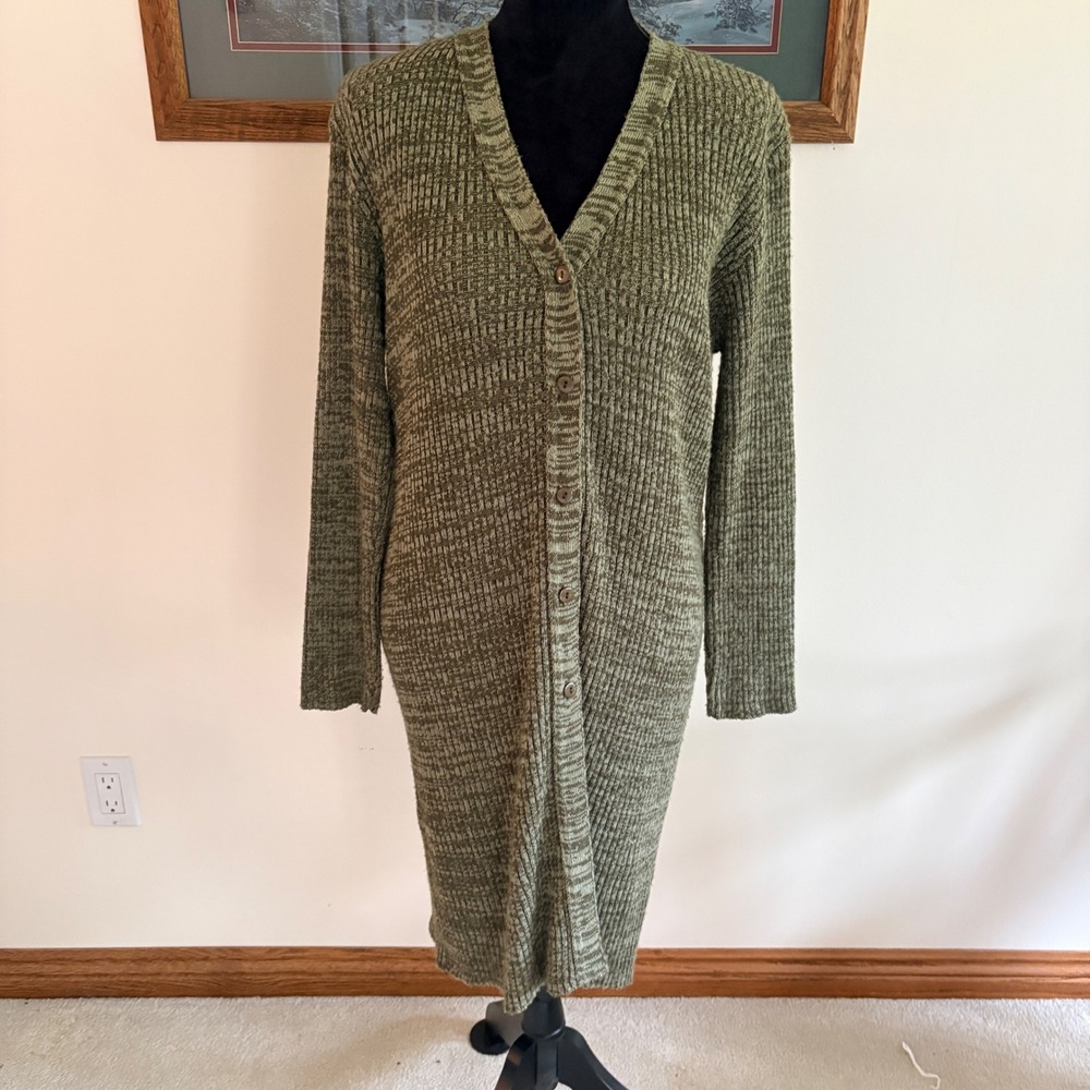 United States Sweaters Cardigan Womens Large Olive Green Marled Duster Long Knit